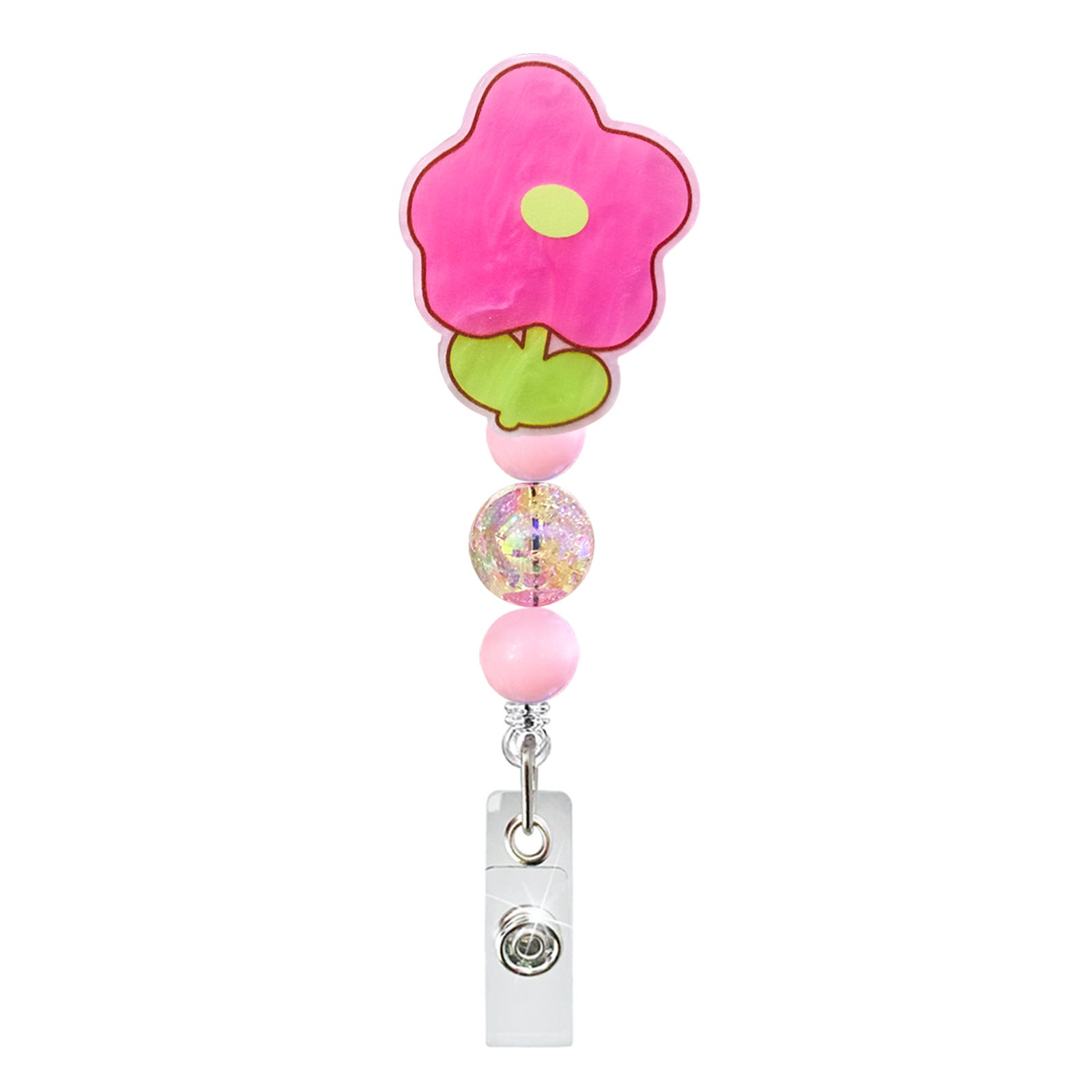 Wholesale Acrylic Flower Beaded Retractable Badge Scroll Keychain